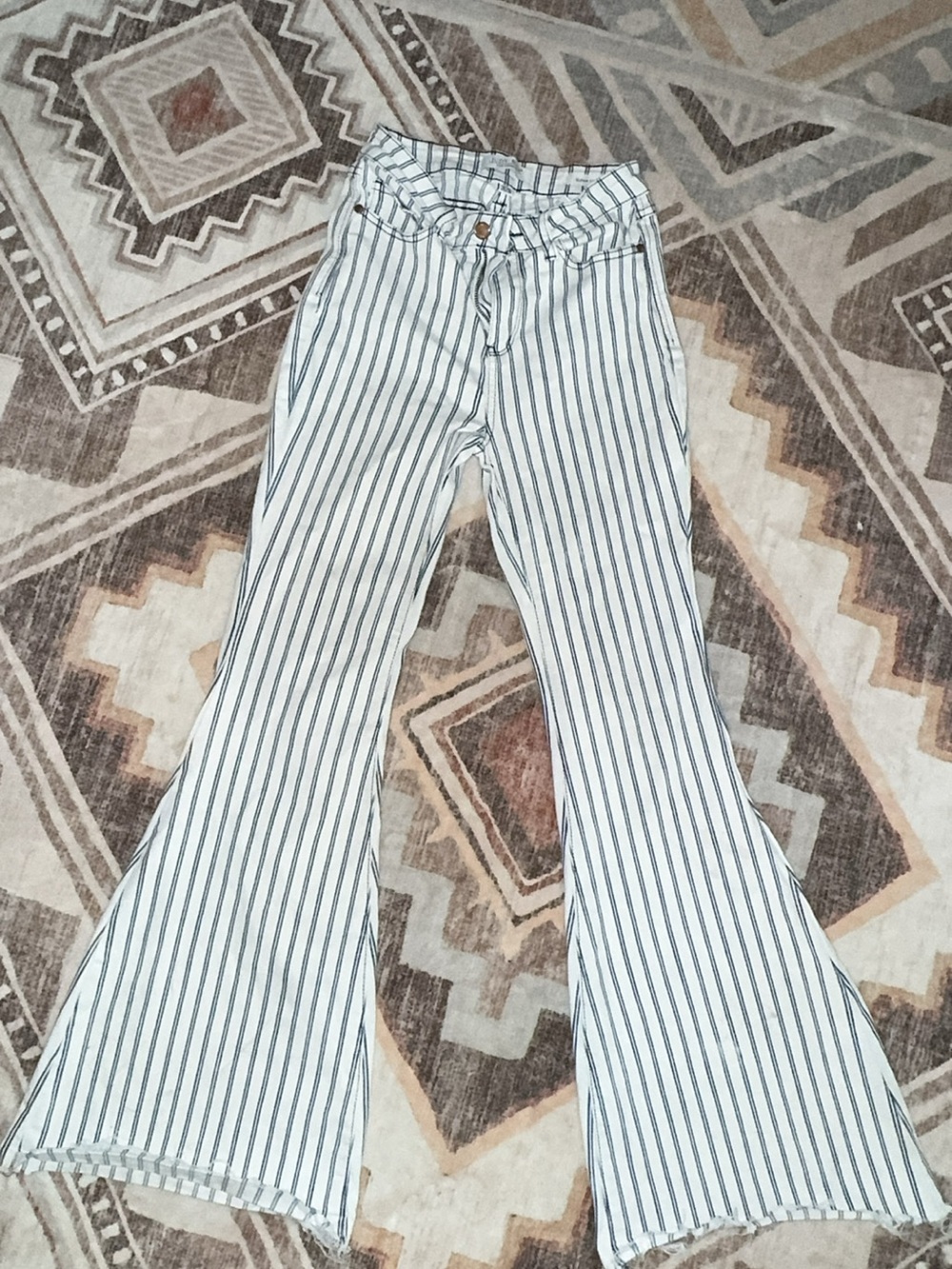 Judy Blue White Jeans with Navy Pinstripes - extra Flare
